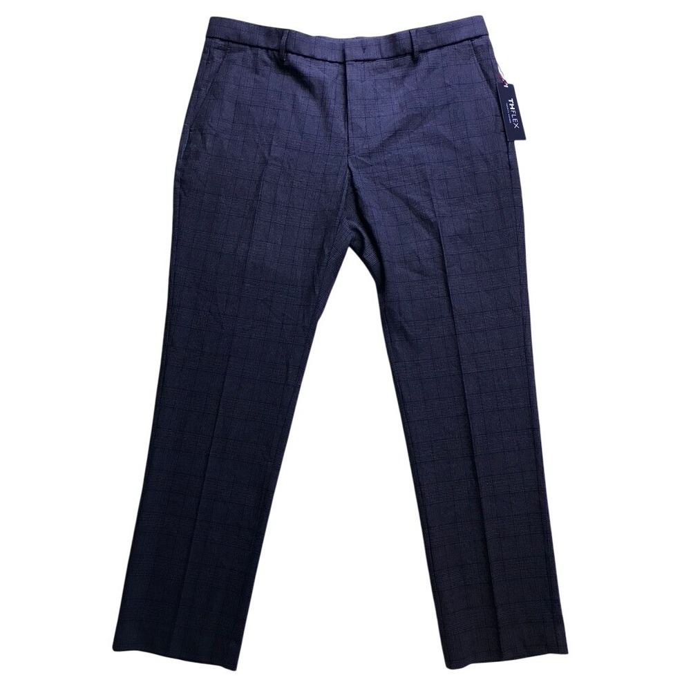 Tommy Hilfiger Dress Pants Mens 40W X 32L Blue Tate THFlex Plaid Trousers